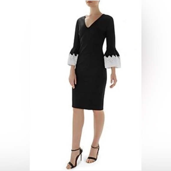 Ted Baker Black Midi Dress Rastrel Bell Sleeve Size 2 - Picture 1 of 8